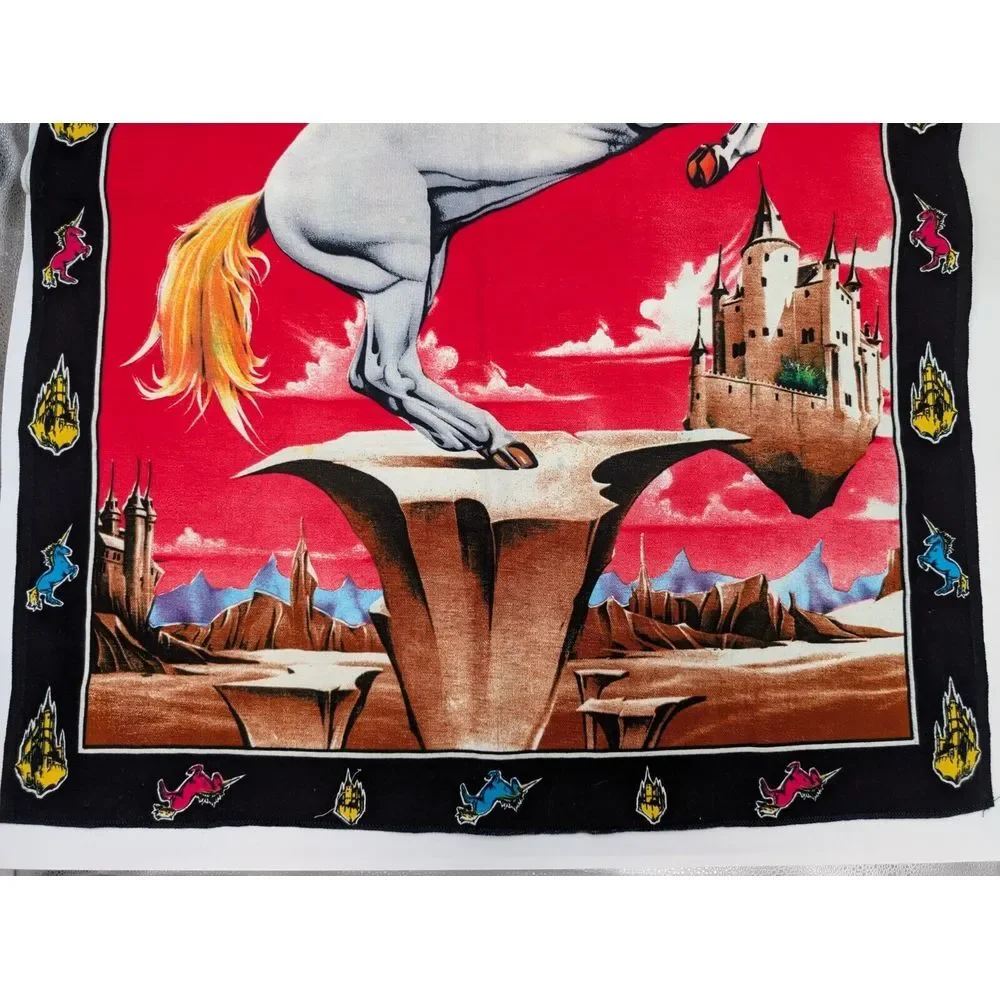 Vintage ATC NY Unicorn Fantasy Tapestry‎ Psychedelic Space Castle 80s Wall Art